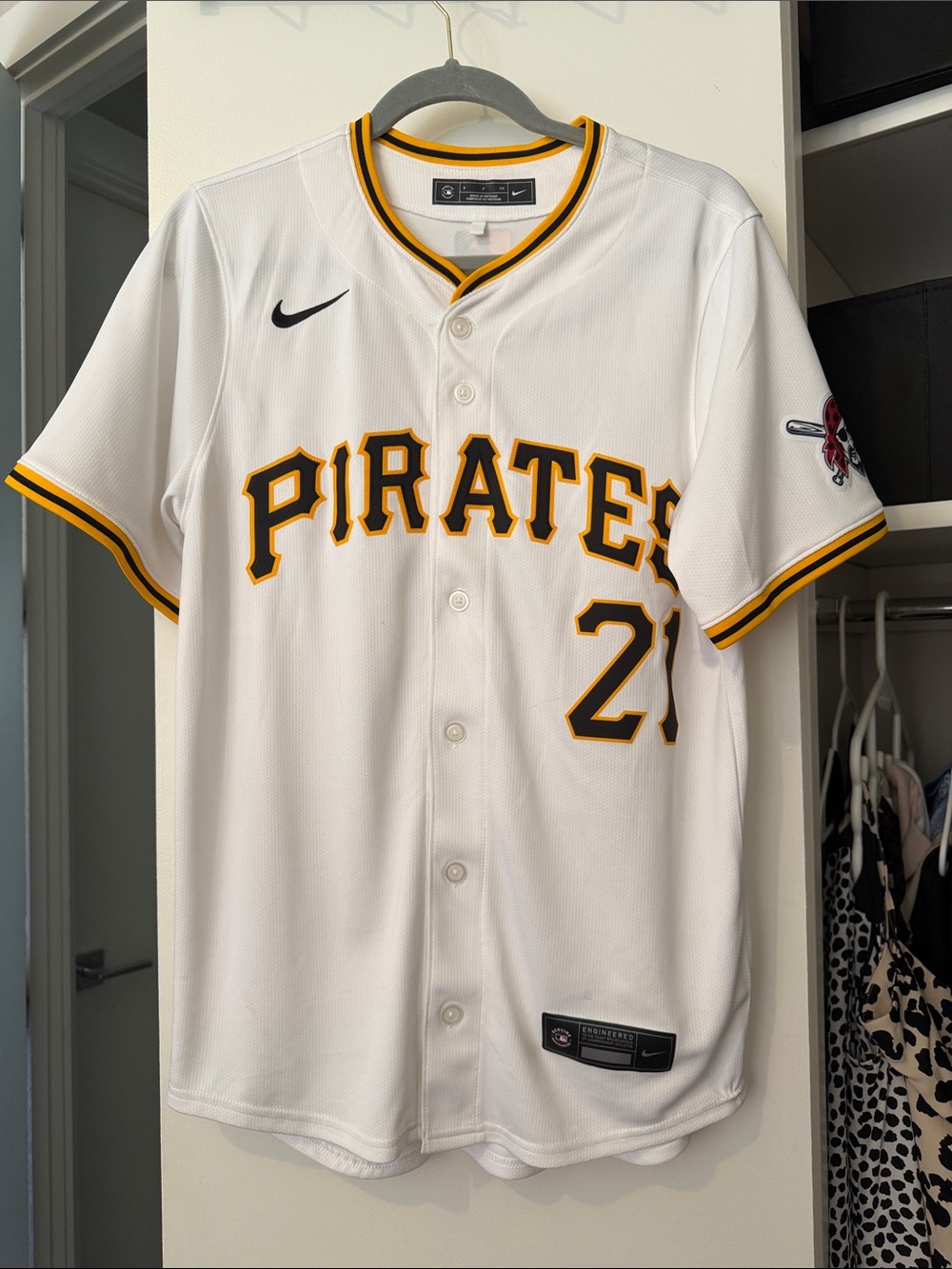 Roberto Clemente Nike White Jersey with Black and Red Pirates Patch